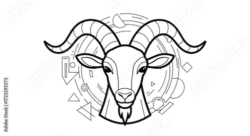 Capricorn zodiac sign illustration with geometric patterns.