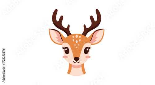 Cute Deer Head Illustration with Antlers and Spots.