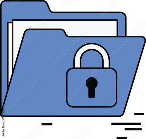 Blue folder with lock icon and white papers inside security data