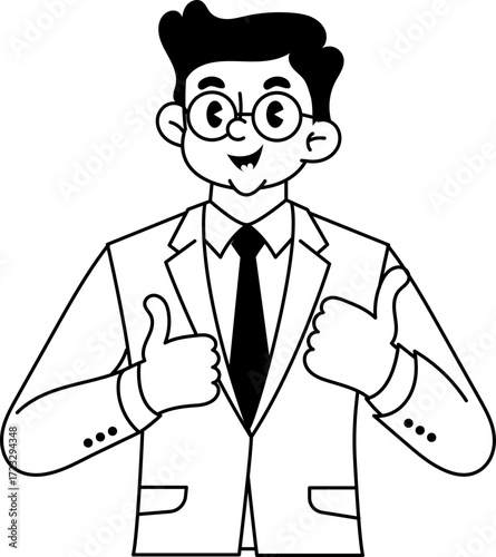 Successful businessman giving thumbs up in cartoon illustration style vector