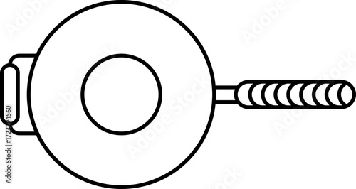 Minimalist line drawing of a frying pan with detailed handle on black background