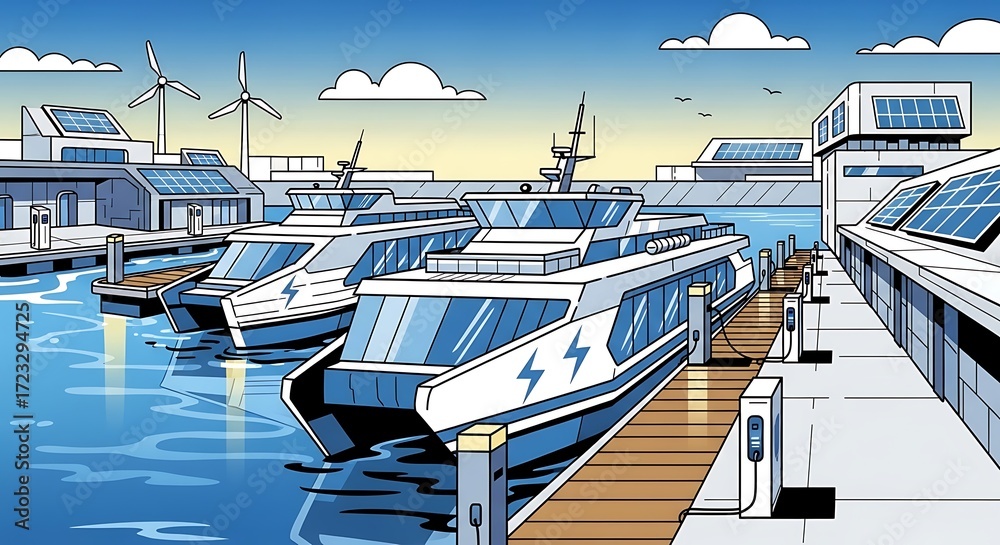 Fototapeta premium Electric Boats Docked.