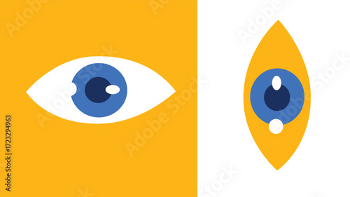 Dual surreal eyes with orange and white abstract division