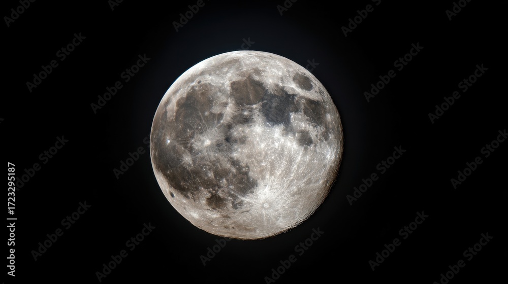 Obraz premium The full moon shines brightly against the dark expanse of space,