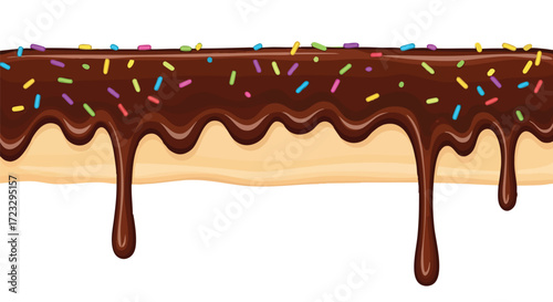 Chocolate frosting drips with colorful sprinkles, perfect for tempting desserts and sweet treats, ready for your birthday party invitations
