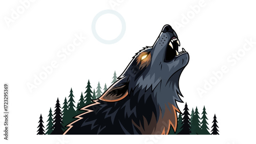 Howling Wolf under Moon: A powerful image of a solitary wolf silhouetted against the sky, its head raised in a primal howl beneath a glowing full moon.