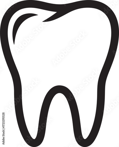 Vector art of a simple, bold black outline icon of a human molar tooth isolated on a clean, representing dental health and care