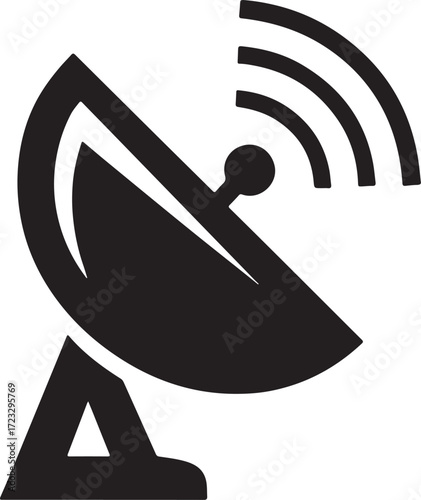 satellite dish antenna silhouette, black and white silhouette, vector and illustration
