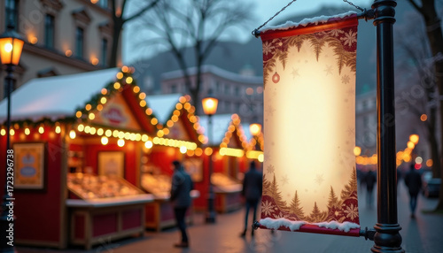 Wallpaper Mural Christmas banner. Christmas fair with decorations, booths and sign Torontodigital.ca
