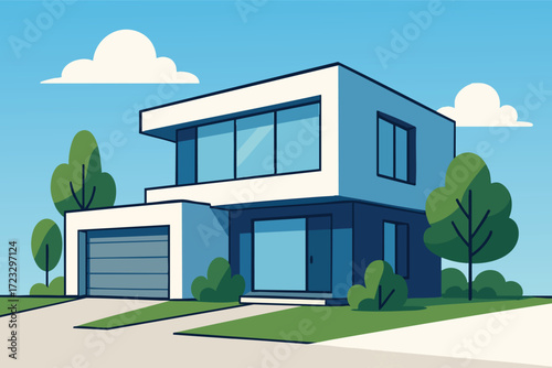 Modern house vector illustration exterior.