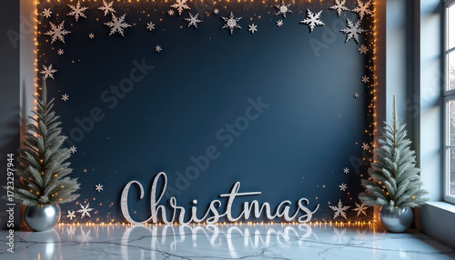 Wallpaper Mural Christmas banner. Elegant Merry Christmas greeting on dark blue wall Torontodigital.ca