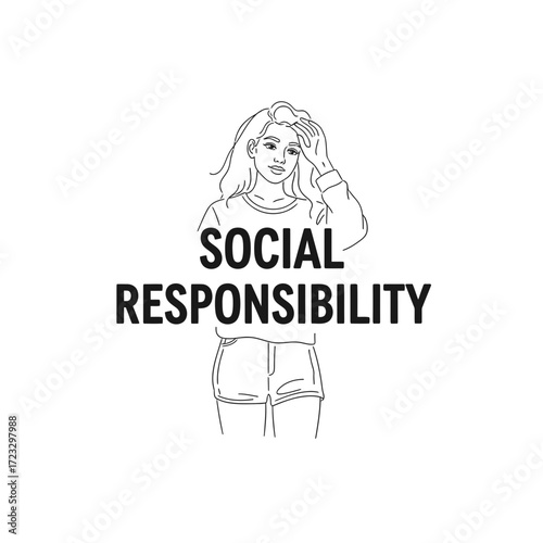 Illustration of a woman with the text "social responsibility" overlaid on her.