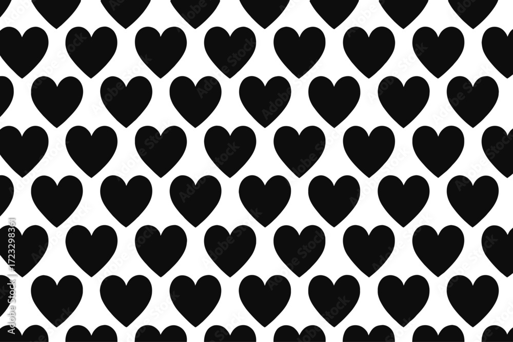 Fototapeta premium Seamless pattern of black heart shapes romantic love background