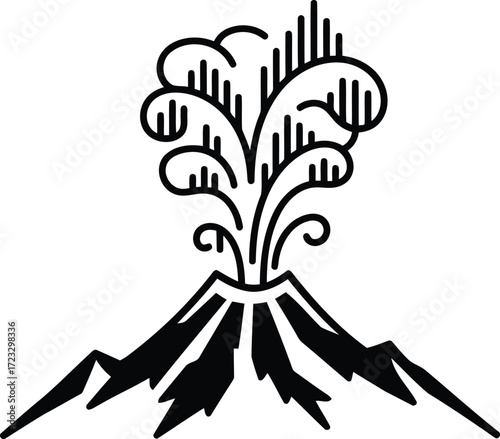 Volcanic eruption vintage line art symbol mountain landscape nature symbolism vector