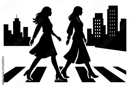 Silhouette women walking crosswalk in city urban lifestyle concept