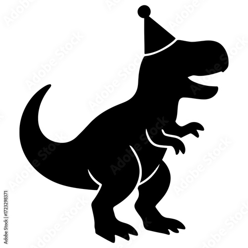 Silhouette dinosaur wearing party hat festive celebration concept