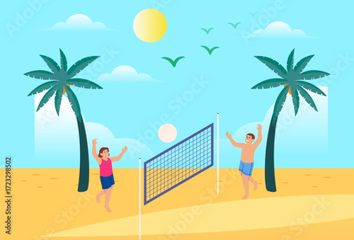 Beach Volleyball Concept Illustration Vector Style
