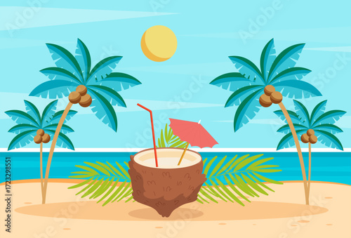 Coconut Milk Concept Illustration Vector Style