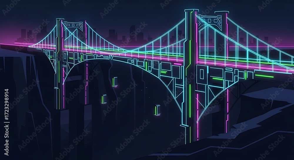 Fototapeta premium Neon Bridge at Night.