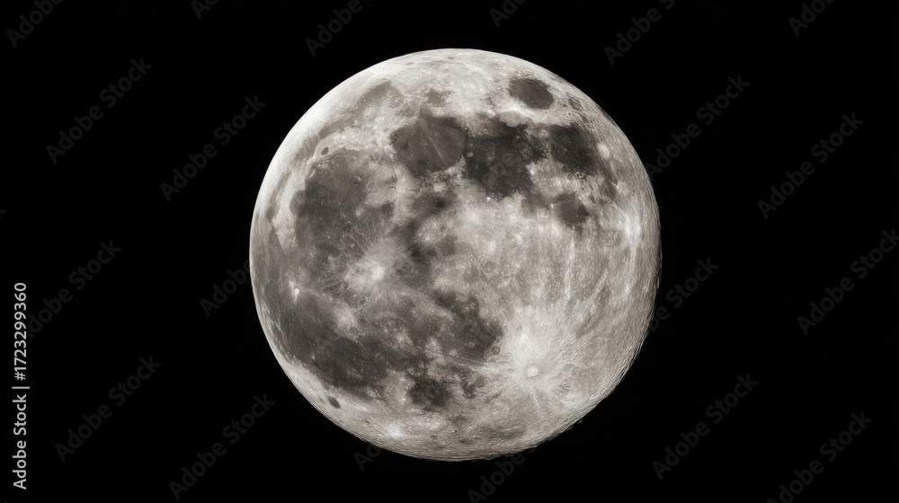 Obraz premium Detailed close-up view of the moon against a black background showcasing its rugged surface with craters and geological 