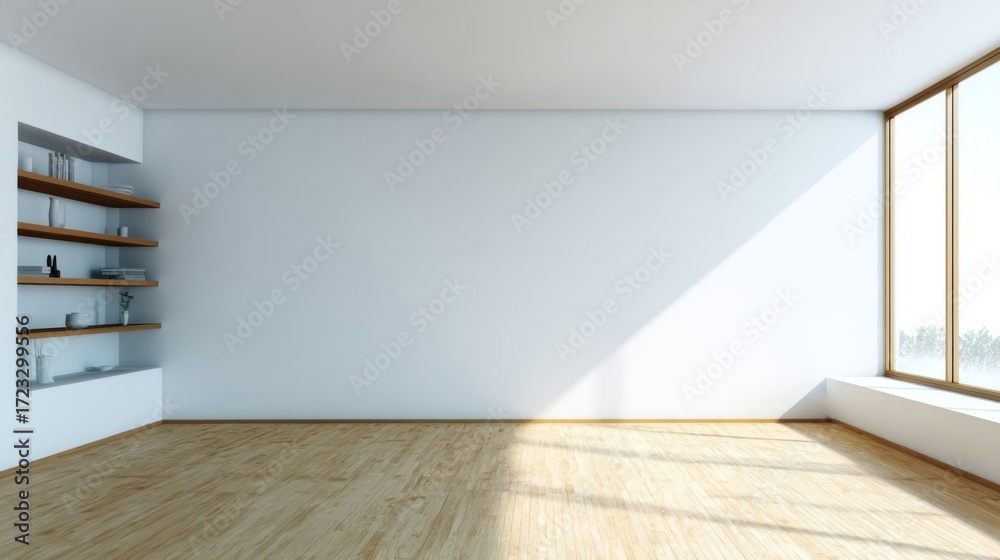 Fototapeta premium A spacious modern interior with clean lines and minimalist design elements,