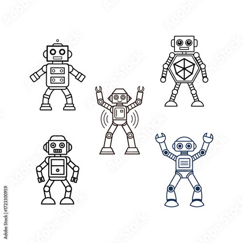 set of funny cartoon robots