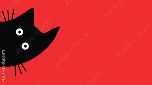 Black cat head peeking from red bold background