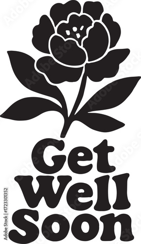 Peony floral get well card silhouette vector, perfect for greetings, wishes, invitations, posters, and decorations.