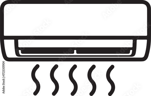 Vector art of simple line art icon of an air conditioner unit blowing cool air