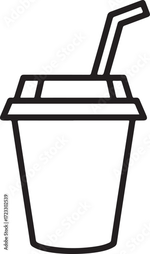 Vector art of a simple black and white line drawing of a disposable cup with a straw