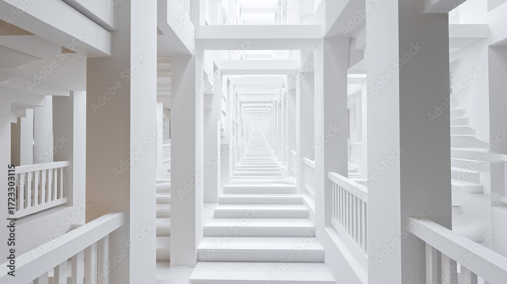 Fototapeta premium White staircase architecture interior perspective