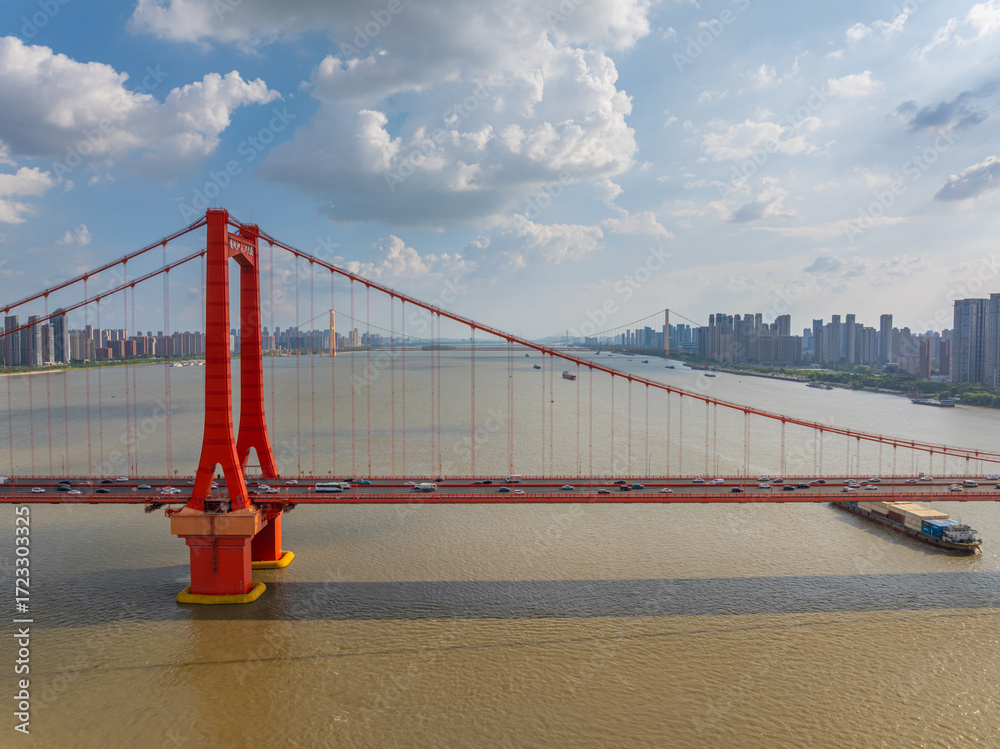 Obraz premium China, Hubei, Wuhan, summer, city, urban, scenery, sky, cloud, cumulus, sea of clouds, skyline, landmark, architecture, outdoor, aerial photography, high-rise building, skyscraper, technology, modern,