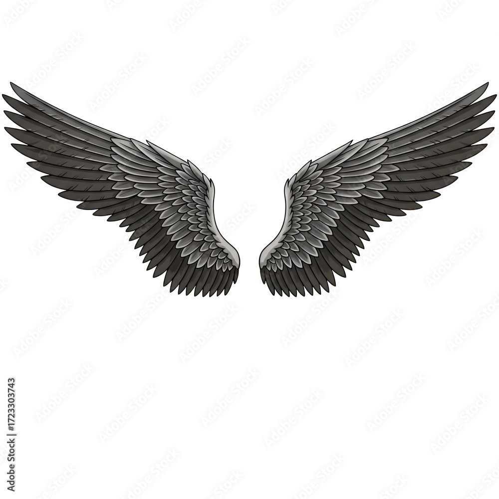 Obraz premium Pair of Detailed Grey Angel Wings Keywords: wings, angel, feather, bird, fantasy, mythical