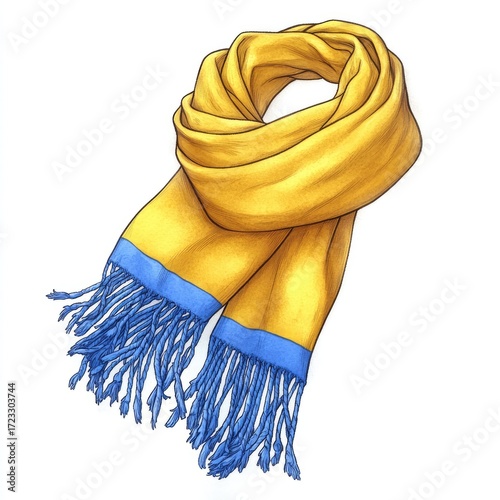 Yellow scarf with blue fringes