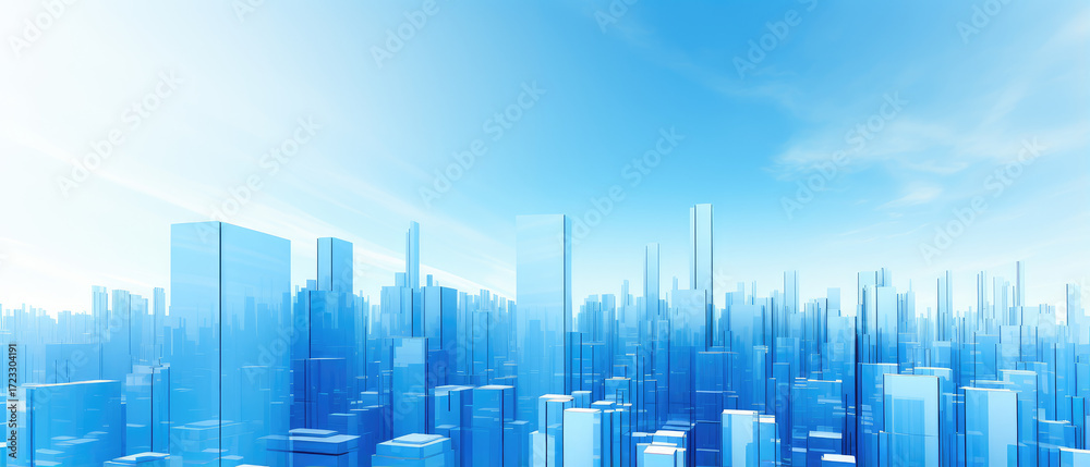 Fototapeta premium Futuristic Blue Cityscape Abstract Horizon