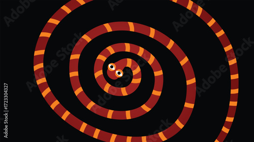 Spiral red orange snake coiled with cartoon playful face