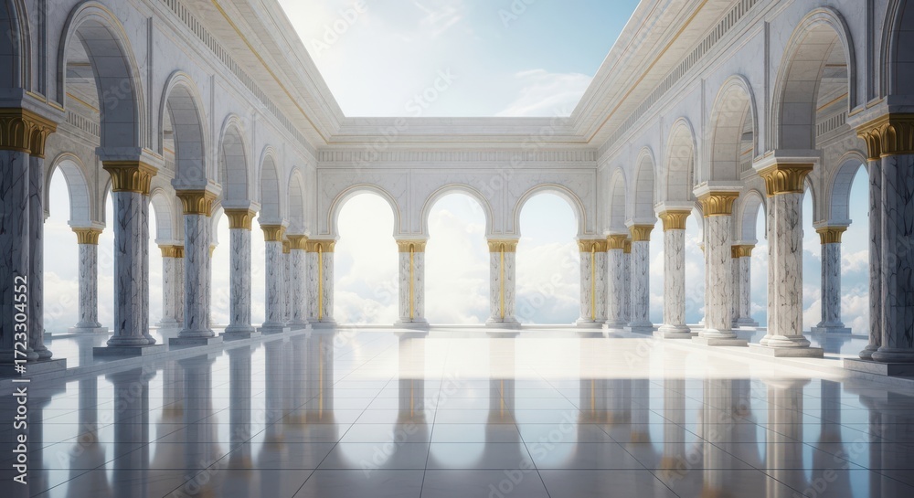 Fototapeta premium Grand architectural hall with ornate columns and bright natural light