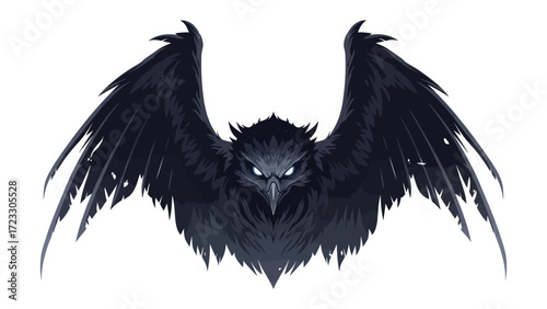 Dark Owl Art: A dark, intricate illustration of an owl with widespread wings against a moody background, creating an atmosphere of mystery and power. 
