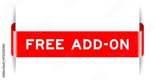 Red color inserted label banner with word free add-on on white background