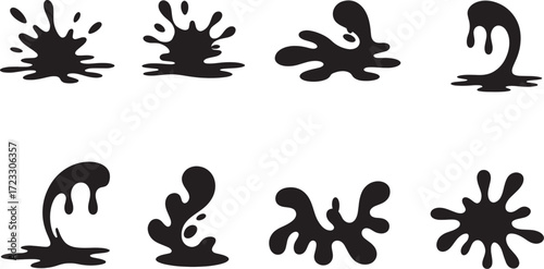 Ink Splatter and Paint Drop Silhouettes Vector Set: Abstract Liquid Splash and Stain Graphics Collection

