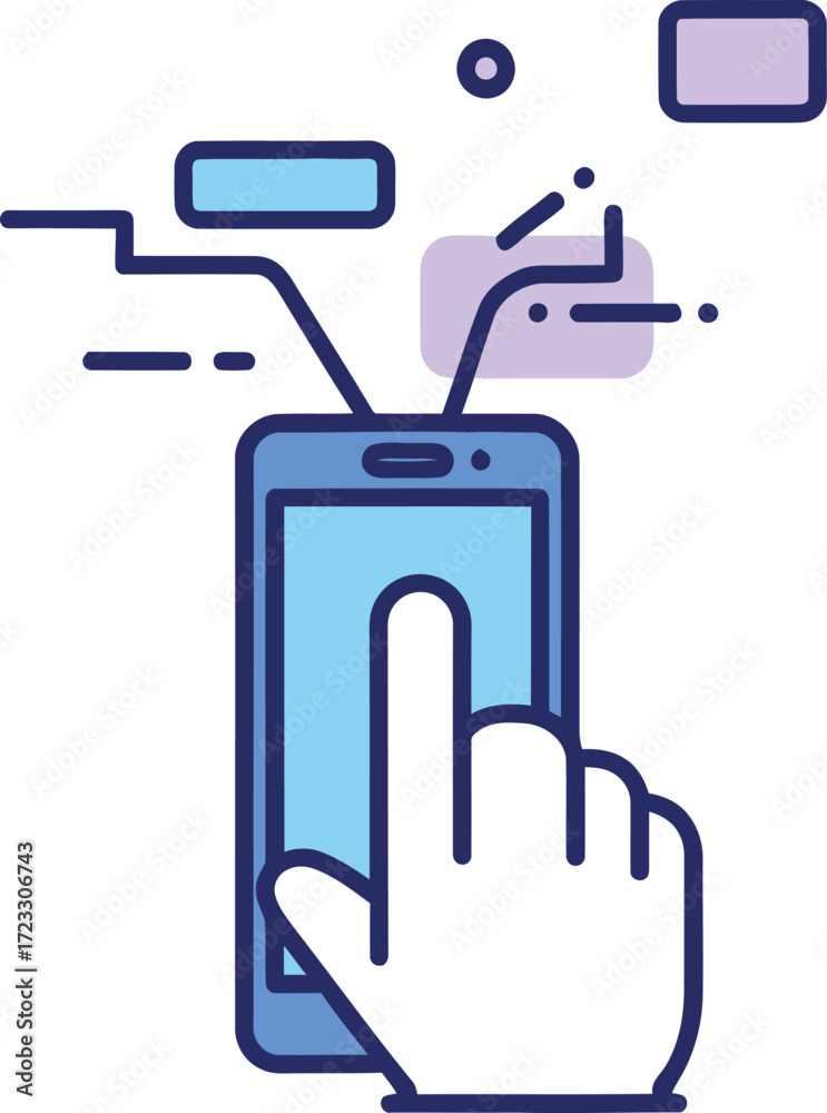 Fototapeta premium Hand using smartphone mobile phone screen touch interaction Modern flat design Vector illustration Isolated on white background