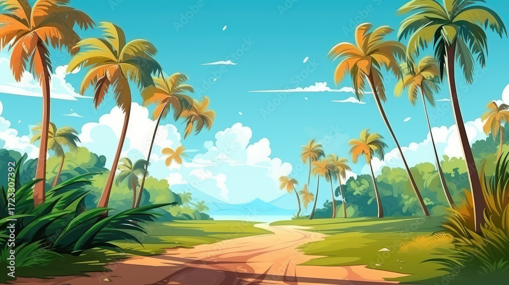 Obraz premium Serene Tropical Palm Forest Pathway