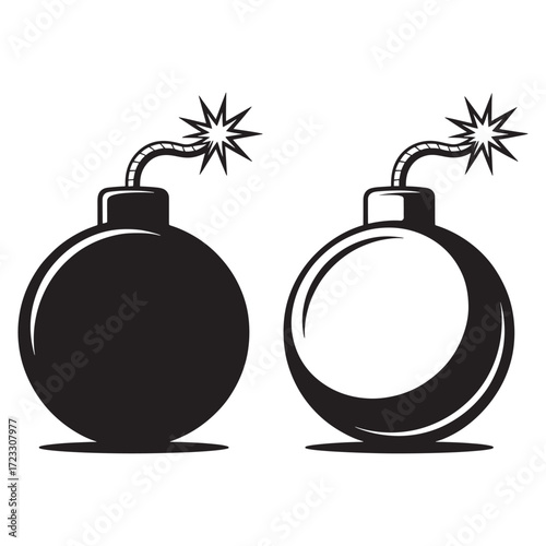 Cartoon bomb silhouette vector with burning fuse