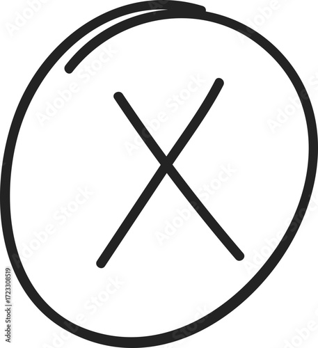 Hand-Drawn Black X Mark in Circle Illustration for Cancellation or Rejection