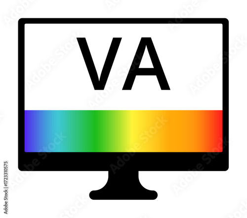 Va test chart on monitor with gradated color spectrum below.