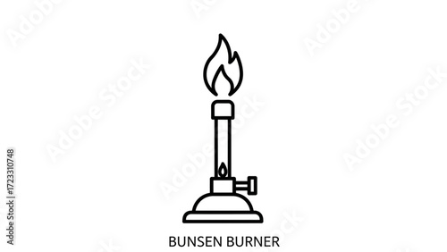 Scientific laboratory Bunsen burner with active flame for heating and sterilization in educational and research settings