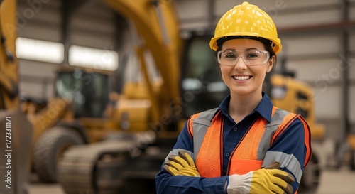 Smiling Female Engineer Hard Hat Safety Gear Construction