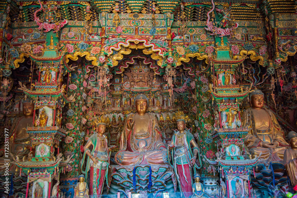 Fototapeta premium The Xiaoxitian hanging sculptures and painted paintings in Xi County, Linfen, Shanxi