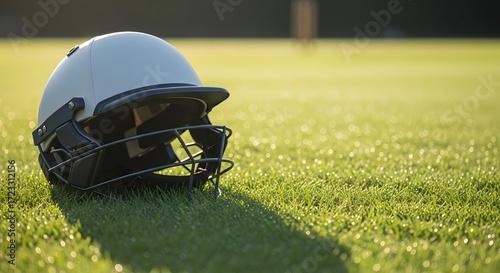 Cricket Helmet on Green Field