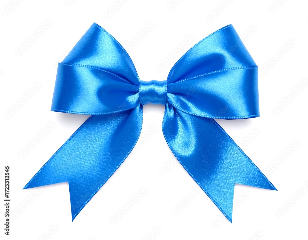 Naklejka premium Vibrant blue satin ribbon bow against white